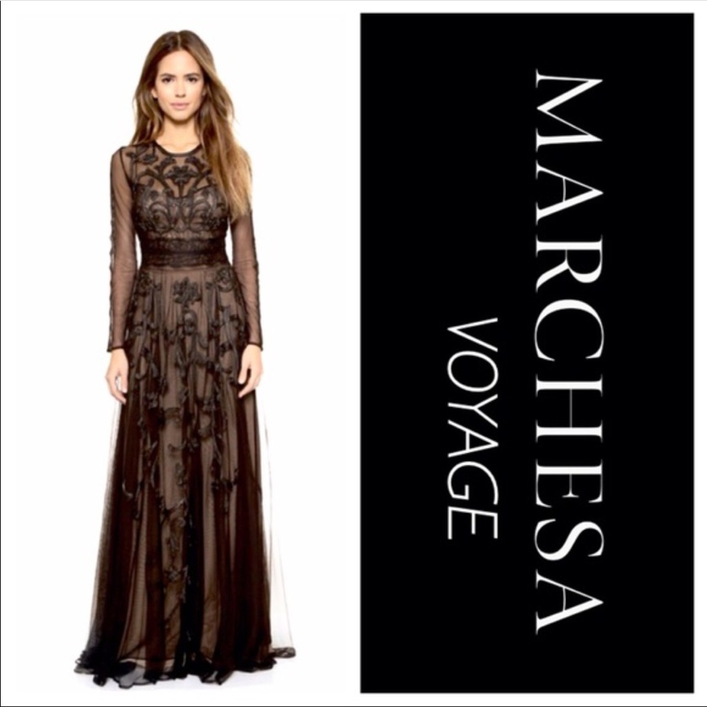 Marchesa Black Lace Gown NWT